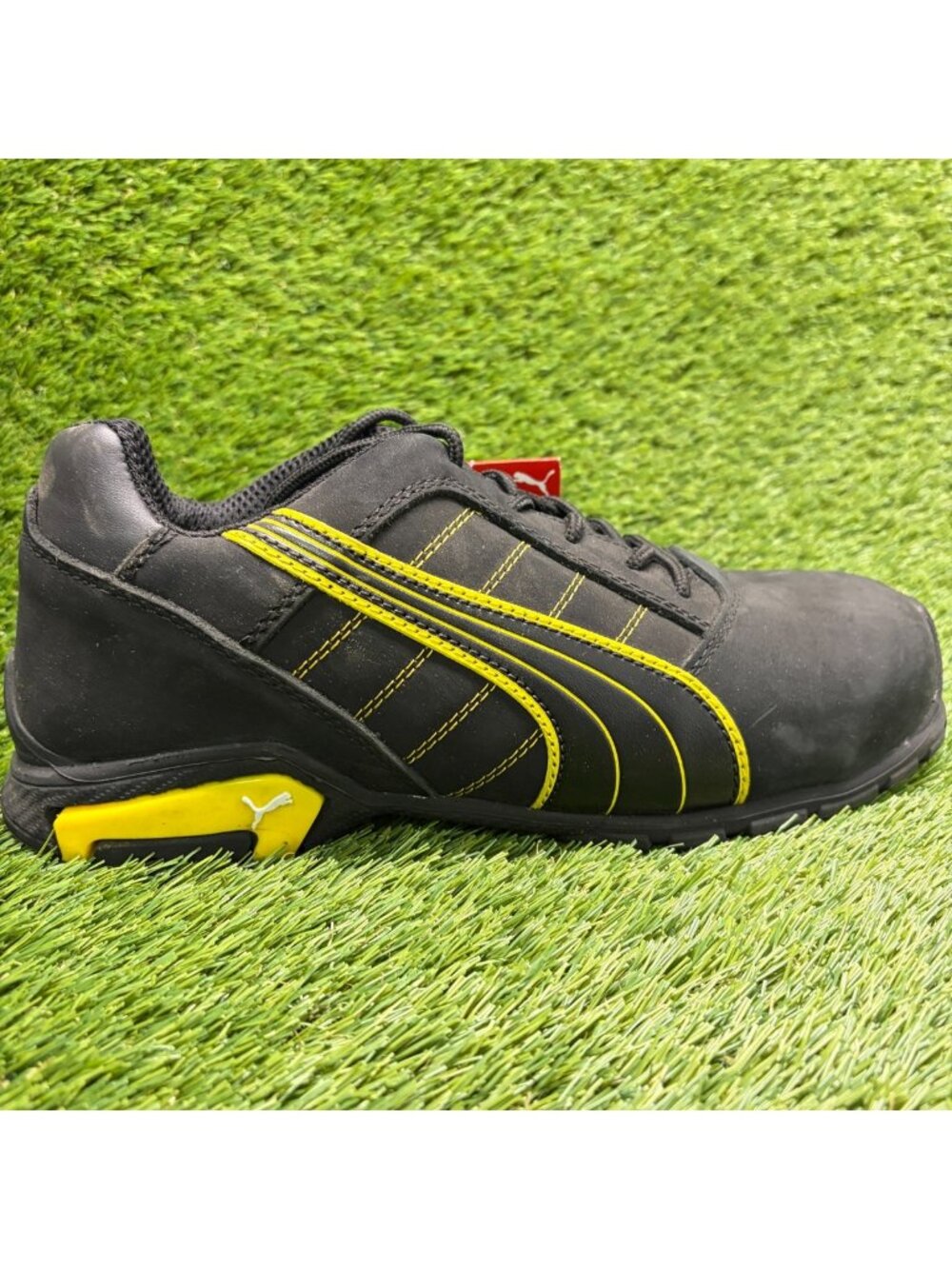 Puma Amsterdam Low Mens Size 10 Black Yellow Aluminum Toe Safety Work Shoes